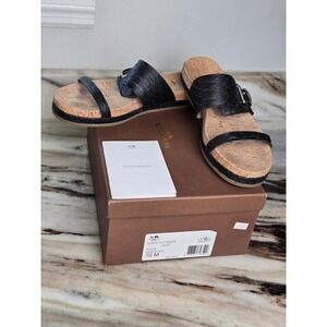 Coach Sunny Cut Snake Black Leather Cork Slide Sandals A6157 Women 10M